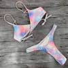 Sexy Cross Bandage Tanga Bikinis Traje de baño brasileño Mujeres Corte alto Traje de 2 piezas Verano Push Up Mini traje de baño Ropa de playa Biquini 210319