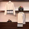 Svart Vit Geometrisk Pasymmetrisk Crew Neck Sweater Stickad Midi Skirt Striped Set Kvinnor 2 Två Pieces Elegant T0282 210514