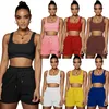 Summer Tracksuits Kvinnor Jogger kostym Tank Top Crop Top + Shorts Fitness Två Piece Set Plus Storlek 2XL Outfits Black Blue Sportswear Ärmlös T-shirt + Shorts 5378