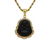 Stainls Steel Laughing Religious Maitreya Carved Jade Buddha Pendant Necklace39769354637666