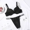 Sexig BRA -bokstav Underkläder Komfort kort Push Up Panty 2 Piece Set Lingerie Set Bikinis Sömlös mjuk andningsbar för kvinnor BH