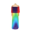 Kobiety Rainbow Color Off Ramię Sukienki Plisowane Maxi Party Evening Celebrated Vestidos Kobiet szaty Kolorowe Drukowane Suknie 210416