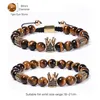 Tiger Eye Crown Bracelet Natural Stone kralen armbanden koper Micro-ingelegde zirkoon diamant gevlochten kralenarmband voor vrouwelijke mannen mode sieraden wil en zandig