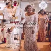 Plus Size African Mermaid Wedding Dresses 2022 Full Lace Long Sleeve Aso Ebi Peplum Nude Lining Garden Church Bridal Gowns Robes