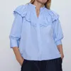 Chic Women Shirt Sommar Mode Broderi Blouse Preppy Girl Loose Shirts 210602