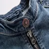 Denim Jassen Mannen Donkerblauw Casual Coat Standing Collar Lange Mouw Bomberjack Retro Motorcycle Coats Heren