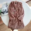 Women's Sleepwear Dressing Gown For Women Winter Thicken Coral Fleece Hooded Bathrobe