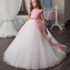 Blume Big Bow Long Prom Gowns Teenager 3-14 Jahre Kleider für Mädchen Kinder Party Kleidung Kinder Abend Formale Kleid Hochzeit 210508