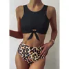 High Waist Bikini Leopard Swimsuit Women Floral Print Neck Push Up Swimwear Snake Bathing Suit 210630