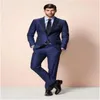 Abiti da uomo Blazer 2021 Abito moda moderno Abito formale blu Festa di nozze Uomo Smoking Sposo 2 pezzi (Cappotto + Cravatta pantaloni)