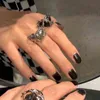 Gothic Black Thorns Heart Open Rings For Women Matching Love Irregular Couple Ring Punk Men Jewelry 211217