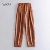 Wixra Women Suit PU Leather Pants Ladies OL Style Bottoms Female Office Wear Pants Autumn Spring High Waist Trousers Q0802