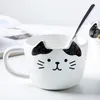 أكواب لطيف Cat Cat Coffe Mug مجموعة Handgrip Animal مع صينية إبداعية شرب الكؤوس شاي كوب الحليب الجدة كوب الإفطار