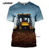 Equipamento Pesado Trator Escavador 3D Impressão Mulheres Homens Tshirt Verão O-pescoço T-shirt Casual Harajuku Tee Tops Camisa da Juventude Roupas 210409