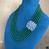 Hand knutna 5 trådar 8mm grön jade halsband mikroinlägg zirkon accessorie 45-55 cm modesmycken