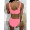 Kvinnors badkläder Kvinnor Bikini Set Sexig solid färg Push Up Two Piece Brasilian Swimsuit Bandeau Summer Maillot de Bain 2021