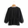 여성 블랙 단순성 느슨한 그리기 백 재킷 여성 단일 브레스트 옷깃 긴 소매 코트 세련된 상위 210520