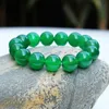 Bela jóias Chinês Verde Natural Chalcedônia Rodada Jade Beads Bracelete Elástico Femme