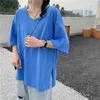 Yaz Kısa Kollu Katı Bölünmüş Kazaklar Basewear Temel Chic Gevşek Tops Rahat Tee Retro Nazik T-Shirt 210525