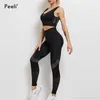 2 Piece Sports Gym Set Women Seamless Yoga Workout Clothes Suit Fitness Bra High Waist Leggings wear 210802