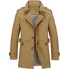 Мужская деловая повседневная куртка осень мужчин длинные хлопковые ветровавые куртки для белья мужская мода длинная траншея пальто пальто 211011