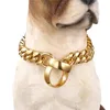 Golden Cuban Pet Chain Necklace 15mm 316L Stainless Steel Dog Collars Bulldog Teddy Corgi Pets Collar