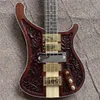 arrivée guitare électrique basse 4 cordes marron avec mode enregistrement, reliure blanche, accastillage doré, diapason palissandre, personnalisé