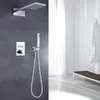 Chrome Waterfall And Rain Shower Head With Handheld Spray Wall Mounted Thermostatic System