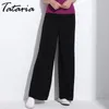 Tataria losse zwarte causale broek vrouwen kantoor hoge taille dames broek brede dames zomer been pantalones mujer 210514