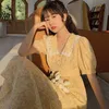 Zomer vintage bloemen jurk vrouwen Koreaanse elegante zoete schattige print Midi es v-hals kant Franse vakantie 210519