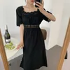 Elegant Fransk Lace Patchwork Hollow Solid Streetwear Loose Retro Sommar Söt Långa Klänningar Vestidos 210525