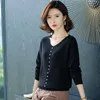 Loose V-Neck Pullover Women Solid Button Patchwork Long Sleeve Knitwear Tops Casual Spring Large Size Knitted Sweater Female X0721