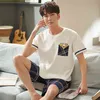 Summer Men Cotton Pajama Casual Short Sleeve Pajamas Set With Pocket Male Plaid Shorts Thin Sleepwear Suit Plus Size Nightwear 210812