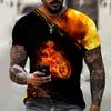 Herr t-skjortor herr t-shirts gyllene flamma motorcykel 3d lokomotiv tryckt t-shirt casual mode gata personlighet överdimensionerad kort