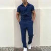 Jumpsuit Men Overalls Casual Fashion Work Wear Men Stylish Short Sleeve Pockets Drawstring Zip Jumpsuit Coverall Work Clothes X0612416