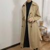 Casaco de trench para mulheres casuais colarinho colar de cor sólida primavera Khaki Double Breasted Breasted Outono X-Long OverCoat 210625