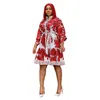 女性のプリントドレス腰ベルト膝丈花柄ヴィンテージレディースエレガントなオフィスワークを着用大型アフリカ210416