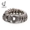 Fongten Vintage Style Bracelet Men's Unique Carving Cuban Link Chain Stainless Steel Men Bracelets Bangle Fashion Jewelry 220121