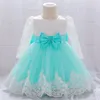 Girl039s robes née à manches longues bébé fille dentelle fête de mariage grand nœud 1er anniversaire princesse baptême Dress9134781