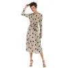 Casual Dresses 2022 Summer Women Beach Lace Up Dress Lady Long Sleeve Loose Vintage Shift Elegant Floral Midi Polka Dot Chiffon