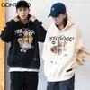 Gonthwid män hiphop hoodie tröja streetwear roliga björn tryck hooded harajuku vinter bomullsfleece pullover khaki svart 211023