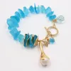 GuaiGuai Jewelry Natural Blue Glass Quartz Electroplate Gold Color Plated Keshi Pearl Bracelet CZ Starfish Charms Handmade For Women