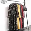 Koreansk långärmad tryckplattad Klänning Mode Blommig Vintage Elegant Kläder Vår Lady Chiffon 8538 50 210506