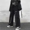 Czarne spodnie Cargo Mężczyźni Streetwear Hip Hop Spodnie z łańcuchem Luźne Worki Vintage Punk Harem Spodnie Elastyczny Talia X0723