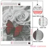 ホアカン5D DIYダイヤモンドアート絵画キットブラックと赤の刺繍販売の花ローズの写真ラインストーンの壁