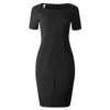 Casual Dresses Office Lady Short Sleeve Pencil Work Dress Black Plus Size Slim Buttons Bodycon Vintage Elegant Party Vestidos1