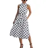 Ladies Polka Dot Drukuj Kobiety Lato Sukienka Bez Rękawów Casual Party Luźna Sukienka A-Line Sundress Kobiety Midi Sukienka Kobieta Vestidos 210416