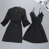 brand sexy women's robe & gown sets twinest bathrobe + mini night dress two pieces sleepwear womens sleep set faux silk 210518