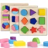 Wooden Geometric Shapes Blocks Puzzle Sorting Math Bricks Preschool Learning Educational Game Baby Toddler Toys for Children W2