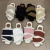 Designer woody retro tofflor kvinnor platt muller plysch sandaler vinter inomhus varm ull skor läder räv päls slipper kvinna glida gummi botten flip flops med låda